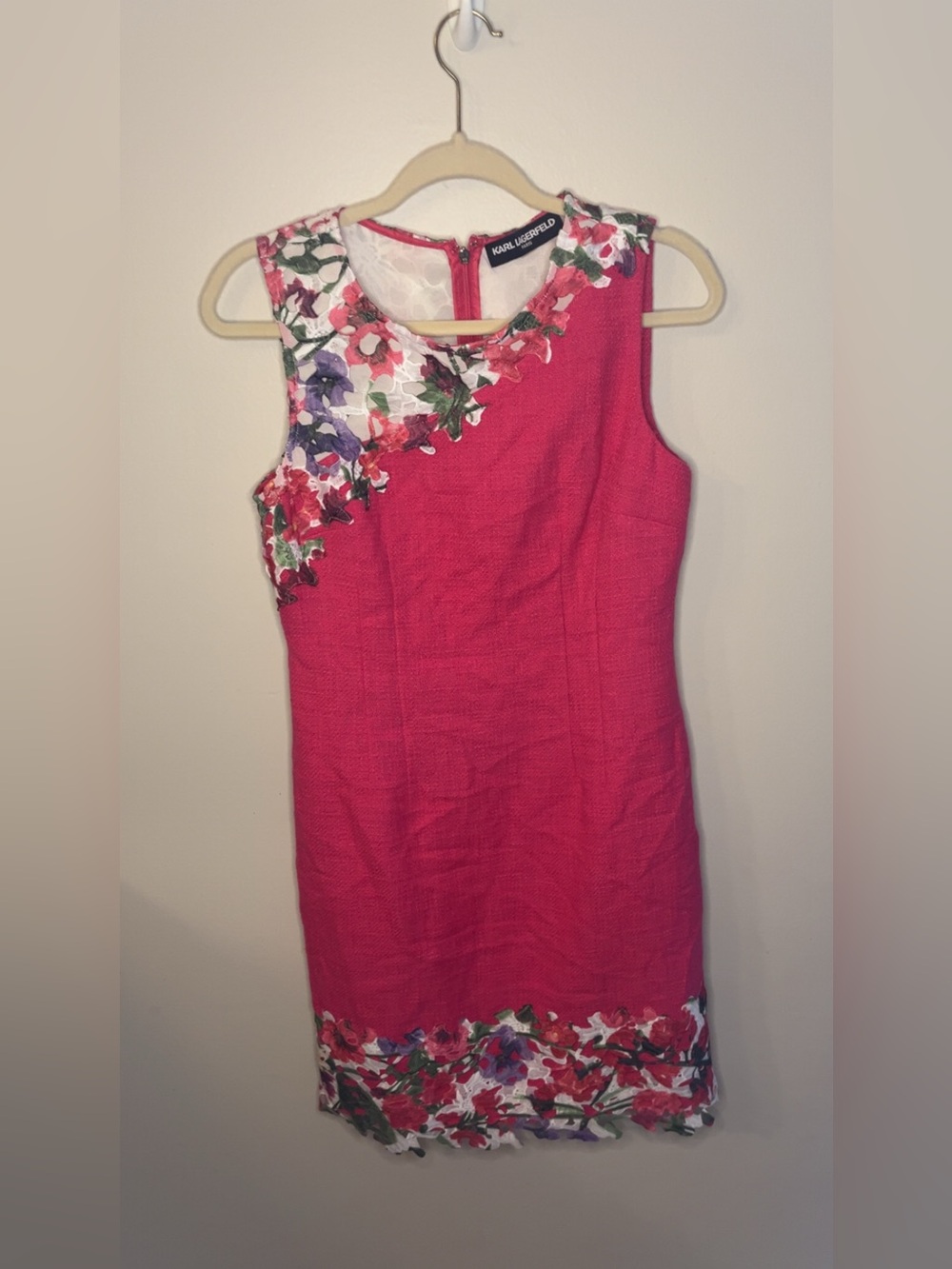 Karl Lagerfeld Hot Pink Floral-Appliqué Sheath Dress